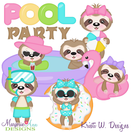 Sloth Pool Party SVG Cutting Files Includes Clipart - Click Image to Close